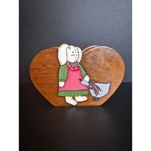 Vintage Hand-Painted Wooden Napkin Holder With Bunny & Sheep Design